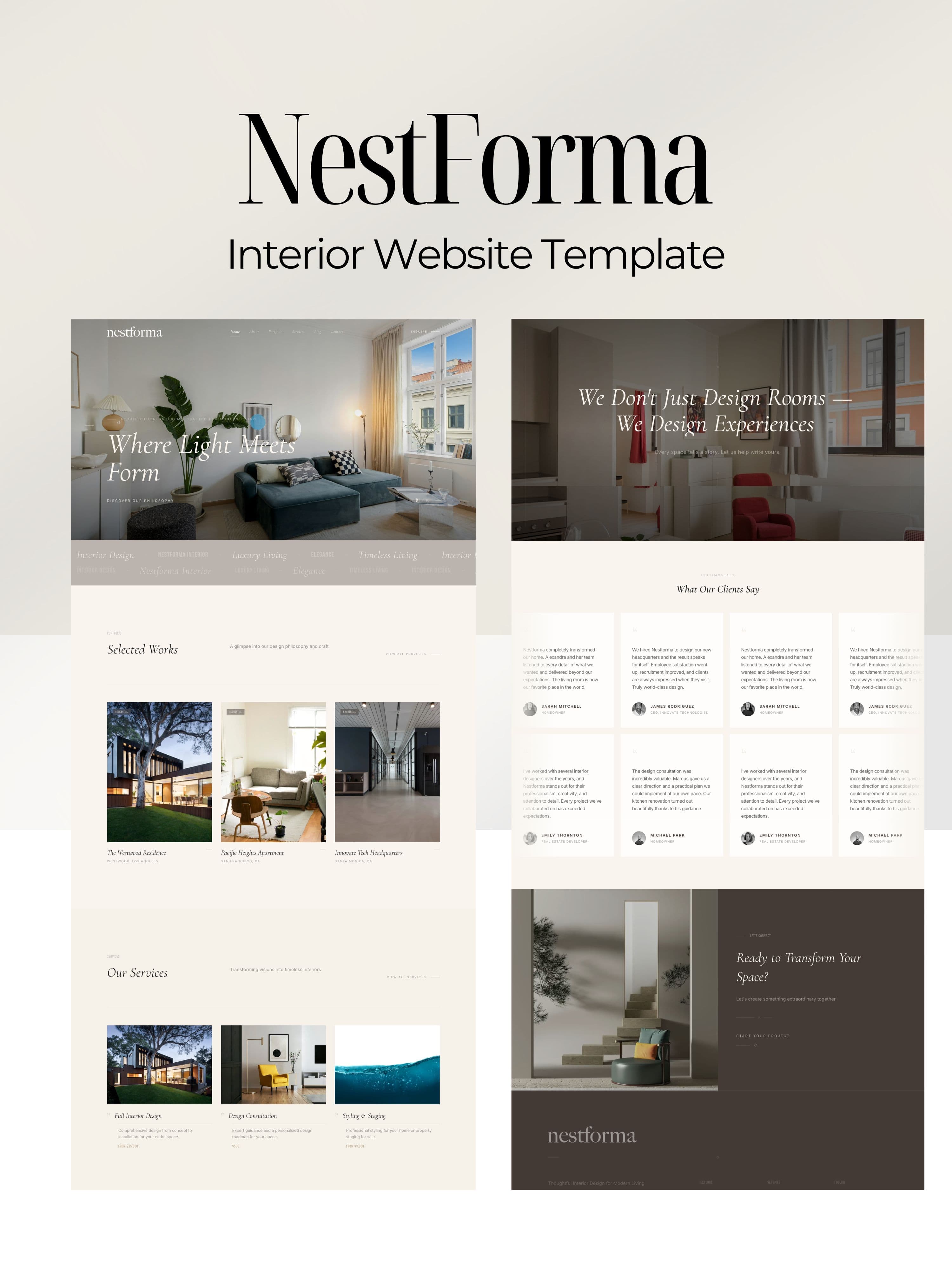 Nestforma interior design website homepage