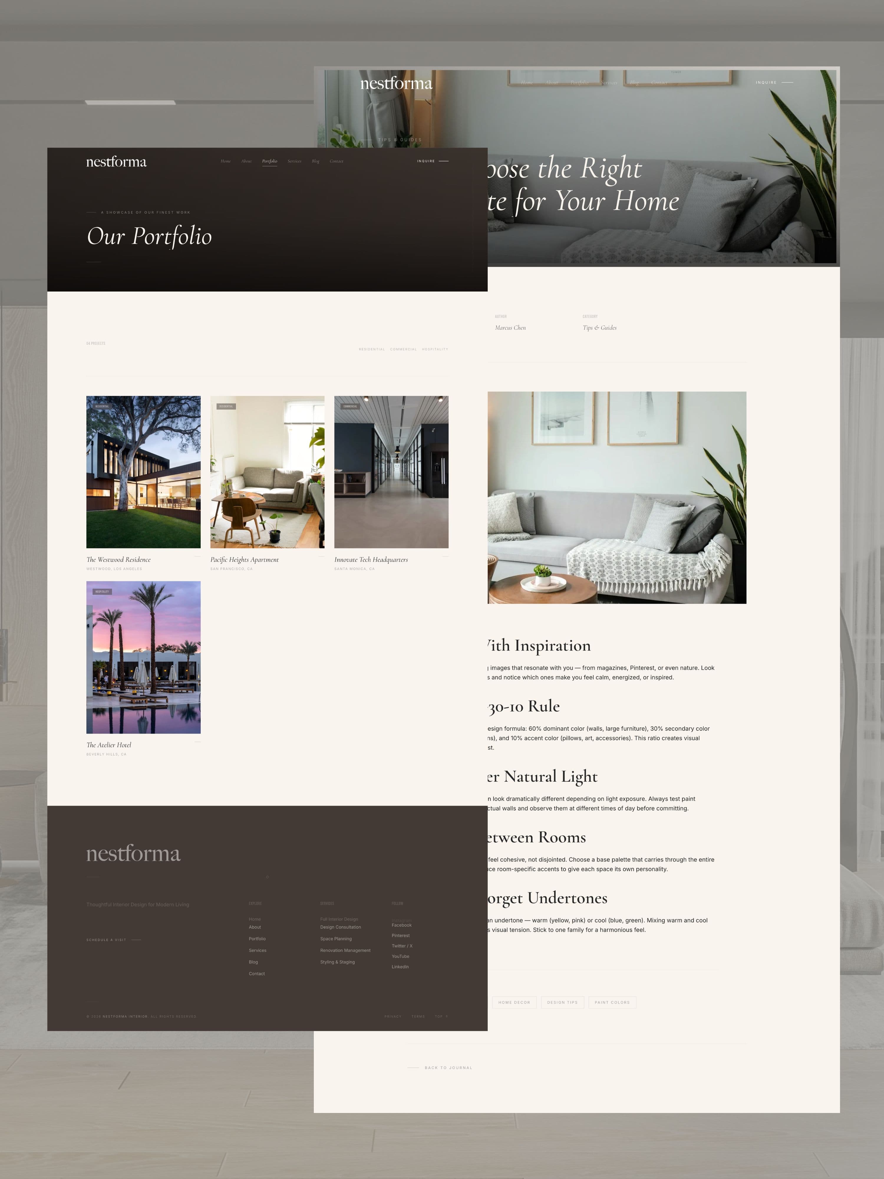 Nestforma interior design portfolio page