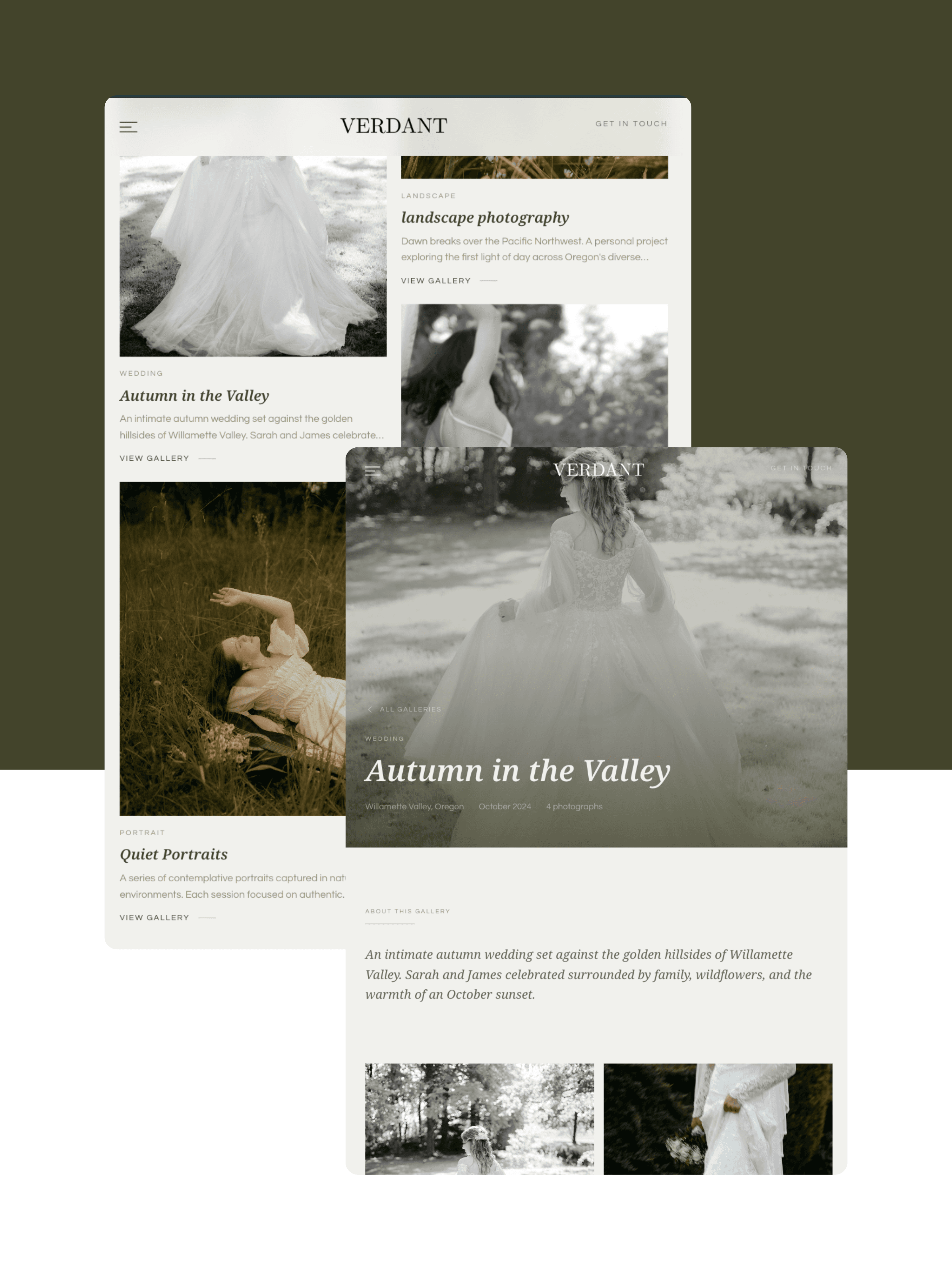 Photography website desktop homepage